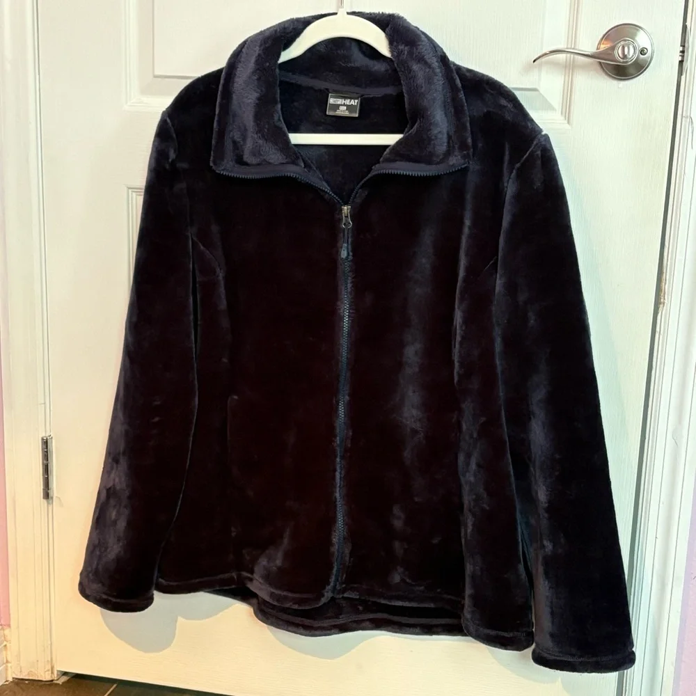 32 Degrees Heat Dark Blue Teddy Jacket - Picture 1 of 4